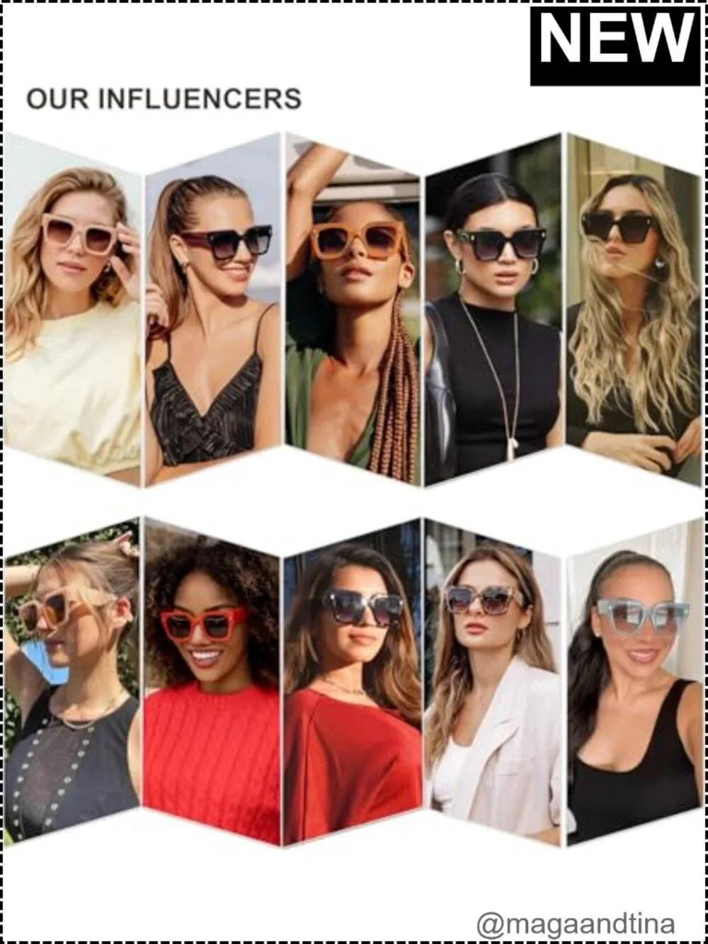 Oversized Square Sunglasses UV400 Protection Plastic Frame